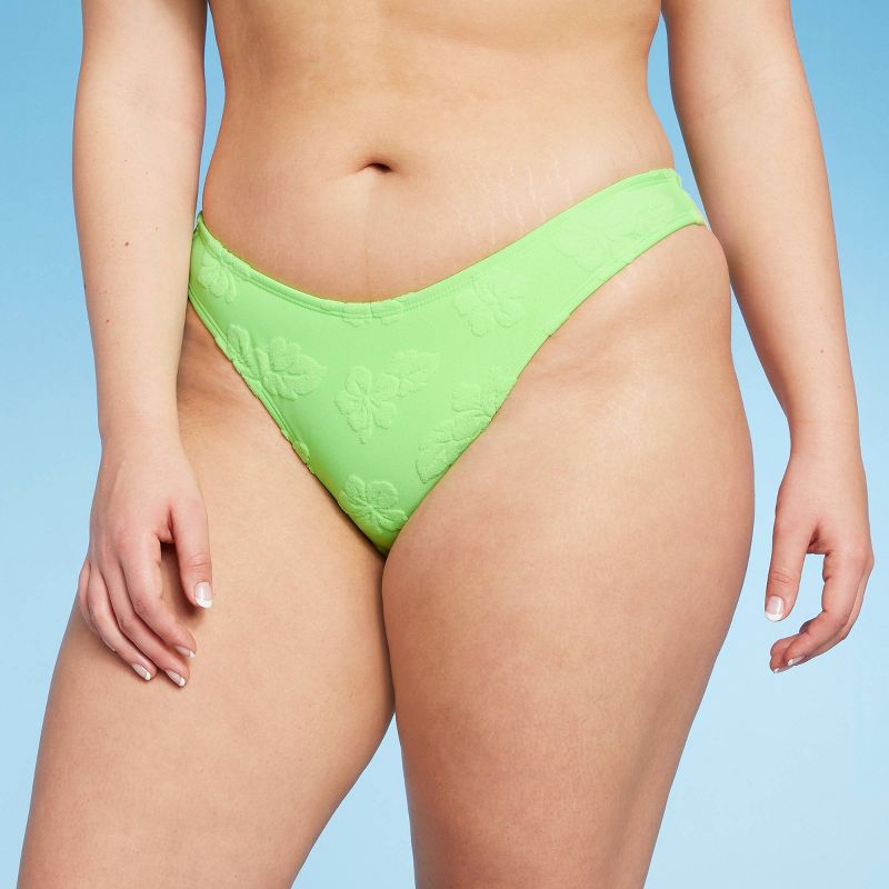 Women's Terry Textured High Leg Cheeky Bikini Bottom - Wild Fable™ Green, 1 of 9