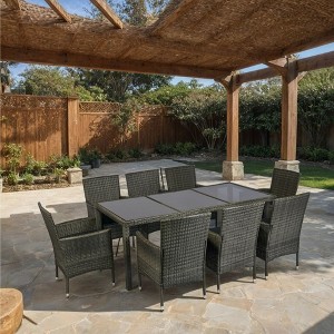 CAVINAS 9 Piece Outdoor Patio Furniture Sets Wicker Patio Table Sets Glass Tabletop Outdoor Dining Table with 8 Chairs for Patio, Black+Gray - 1 of 4