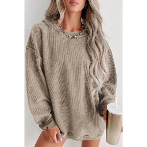Women's Ribbed Pullover Sweatshirt - YOUMI - 1 of 3