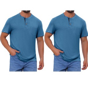 INSPIRE CHIC Men's Casual Summer Short Sleeves Button Basic Henley T-Shirts 2 Packs - 1 of 4