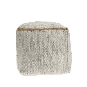18" Gray and Natural Cotton And Jute Cube Pouf Ottoman - 1 of 4