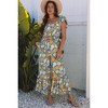 Amaryllis Women’s Floral Smocked Wide Leg Jumpsuit Ruffle Sleeve Scoop Neck Cropped Pant One-Piece with Pockets - 3 of 4