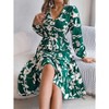 Coolmee Women Floral Deep V Neck Long Sleeve A Line High Waist Flowy Ruffled Midi Dress Summer Beach Dress - 2 of 4