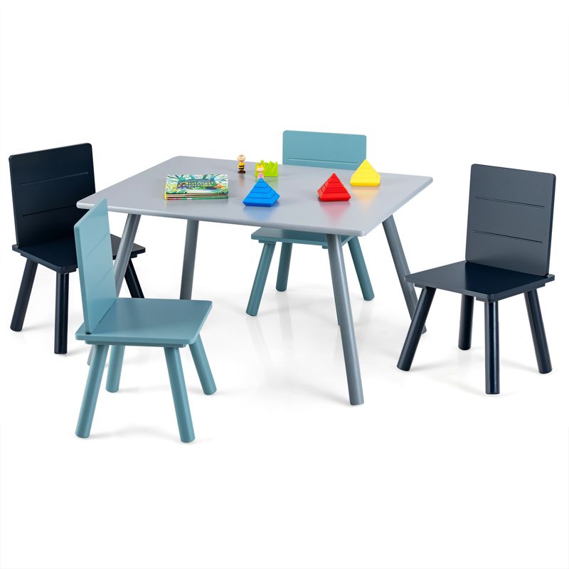 Costway 5 Piece Kids Wooden Activity Table and 4 Chairs Play Set Gift w/ Building Blocks, 1 of 11