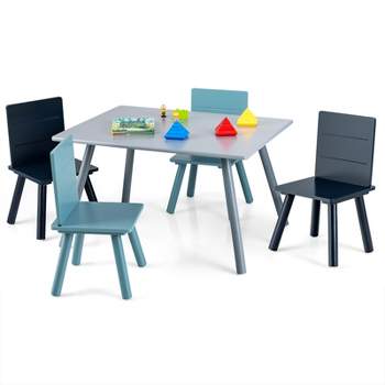 Costway 5 Piece Kids Wooden Activity Table and 4 Chairs Play Set Gift w/ Building Blocks