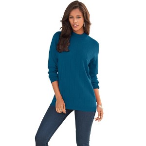 Roaman's Women's Plus Size Fine Gauge Drop Needle Mockneck Sweater - 1 of 4