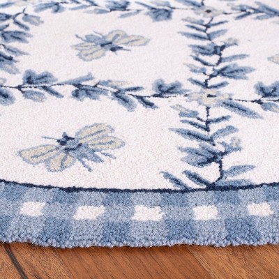 Chelsea Round Blue Floral Hand-Hooked Wool Area Rug