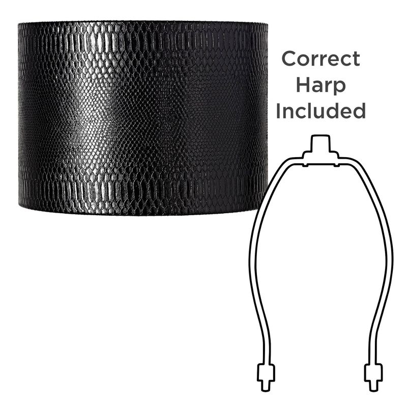 Springcrest Set of 2 Drum Print Lamp Shades Black Medium 15" Top x 15" Bottom x 11" Slant Spider Replacement Harp Finial Fitting, 5 of 7