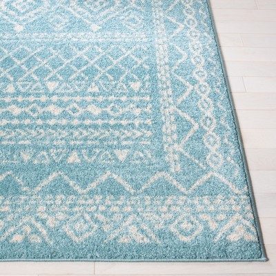 Turquoise and Ivory Rectangular Wool Boho Area Rug 5'3"x7'6"