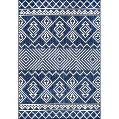 Reversible Aztec Blue Synthetic 4' x 6' Indoor/Outdoor Area Rug