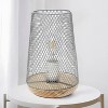 Creekwood Home Industrial Mesh Table Lamp Natural Wood Base Gray - 4 of 4