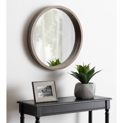 22" Gray Round Wood Frame Wall Mirror