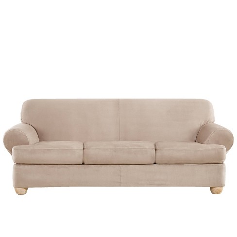 Farmhouse Basketweave Sofa Slipcover Oatmeal - Sure Fit : Target