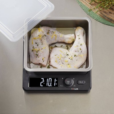 Taylor 22lb Black Stainless Steel Digital Kitchen Scale with Container