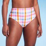Women's Plaid Medium Coverage High Waist Bikini Bottom - Kona Sol™ Multi