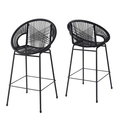 Dsvimoy Counter and Bar Stool Ferrara Outdoor Barstool Set with Faux Wicker Design for Patio, Black, 36"*23.5"*21.5"