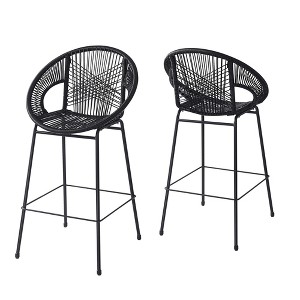 Dsvimoy Counter and Bar Stool Ferrara Outdoor Barstool Set with Faux Wicker Design for Patio, Black, 36"*23.5"*21.5" - 1 of 4