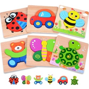 Magifire Wooden Puzzles for Toddlers 1-3, Set of 6 Montessori Toys, 1 Year Old Wood Puzzles for Baby Boys Girls - 1 of 4
