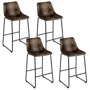 Tangkula Set of 4 Bar Stool Faux Suede Upholstered Kitchen Dining Chair w/Metal Legs Grey/Brown - 1 of 4