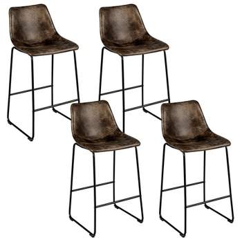 Tangkula Set of 4 Bar Stool Faux Suede Upholstered Kitchen Dining Chair w/Metal Legs Grey/Brown