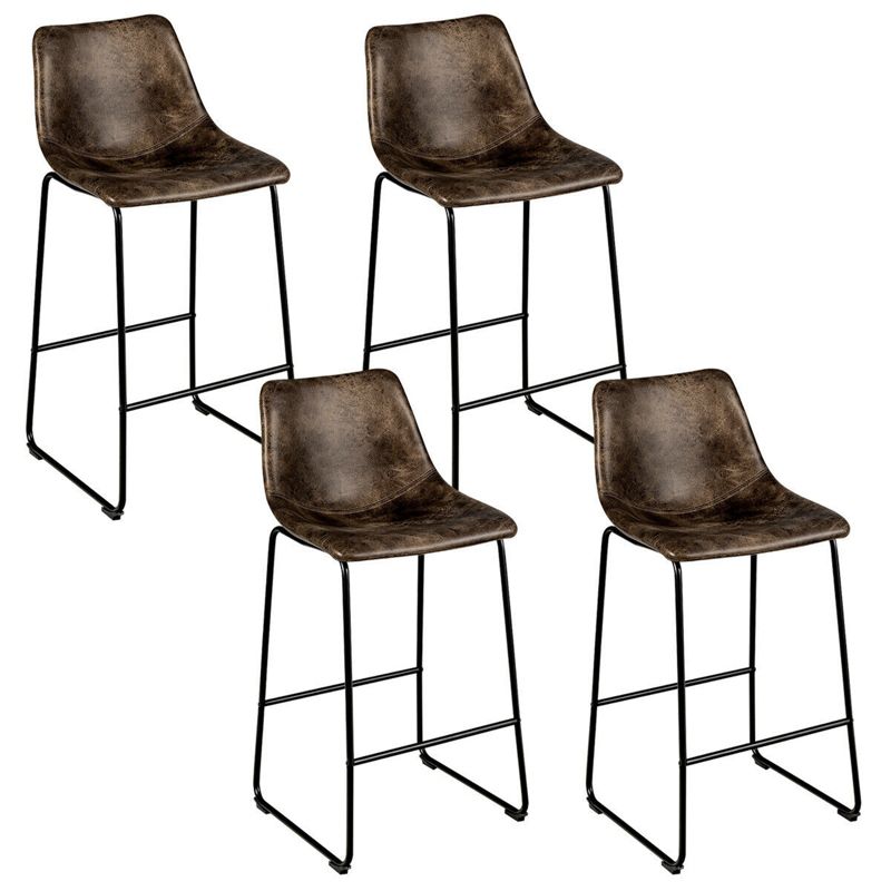 Tangkula Set of 4 Bar Stool Faux Suede Upholstered Kitchen Dining Chair w/Metal Legs Grey/Brown, 1 of 10