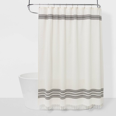 Stripe Fringe Shower Curtain White/Gray - Threshold™ : Target
