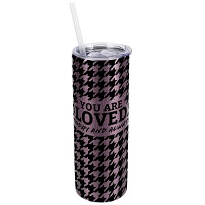 Elanze Designs Houndstooth Rose Gold 20 Ounce Double Wall Stainless Steel Glitter Travel Tumbler With Sliding Lid And Straw, You Are Loved Always - 1 of 4