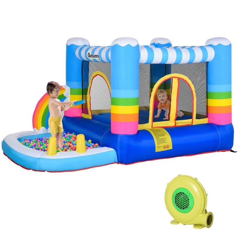 Outsunny Inflatable Bounce House for Kids 2-in-1 Jumping Castle with Trampoline, Pool, Carry Bag & Air Blower, 1 of 10