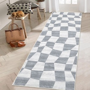 Geometric Area Rug Washable Rugs, Farmhouse Living Room Rugs for Bedroom, Contemporary Low Pile Non-Slip Rug - 1 of 4