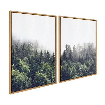 Set of 2 Foggy Forest Landscape Framed Canvas Prints