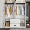 Famapy Farmhouse-Style White 4-Door Wardrobe with LED Lighting & Drawer Storage Armoire - 2 of 4
