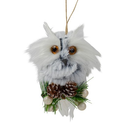 Northlight 6" White Owl with Pinecones and Berries Christmas Ornament