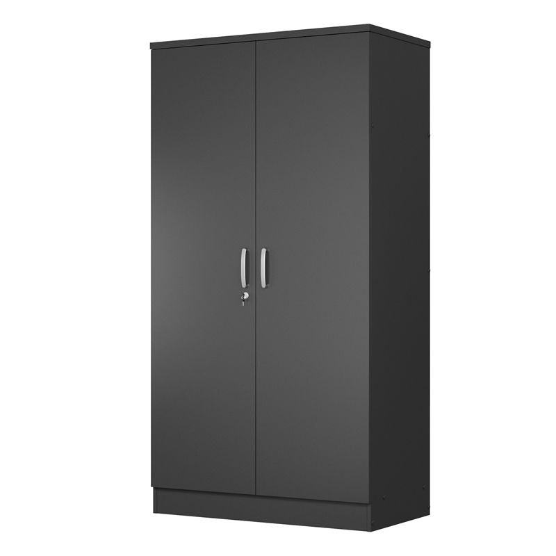 Better Home Products Harmony Wood Two Door Armoire Wardrobe Cabinet in Black, 4 of 8