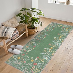 Area Rugs: Washable Non-Slip Floral Botanical Carpet, Soft Low Pile Foldable Stain Resistant Rugs for Living Room, Bedroom, Home - 1 of 4