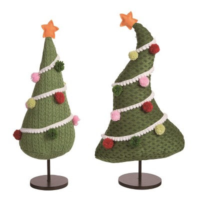 Transpac Christmas Plush Tree w/Pom Pom Set of 2 Christmas Home Decorations