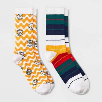 Men's Daisy/Striped Crew Socks 2pk - Original Use™ Yellow/White 6-12