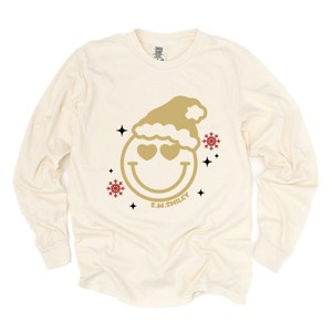 S.W.Smiley Christmas Heart Eyes - Women's Garment Dyed Long Sleeve Graphic T-Shirt - 1 of 4