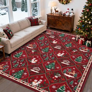 Christmas Area Rug with Tree & Snowflake Print, Non-Slip Floor Mat for Living Room, Bedroom, Dining Room and Playroom - 1 of 4