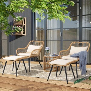 SUGOLD 5-Piece Outdoor Wicker Furniture Set, All-Weather Rattan Bistro Set with 2 Ottomans & Table, Patio Conversation Set - 1 of 1
