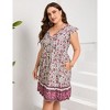 Plus Size V-Neck Flutter Sleeve Boho Print High Waist Dress with Pocket - 2 of 4