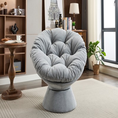 FURNIinspire Accent Chair Oversized Swivel Chair 360 Swivel Barrel Chair Papasan Chair For Living Room Bedroom, Light Grey, 36.62"*24.80"*17.32"