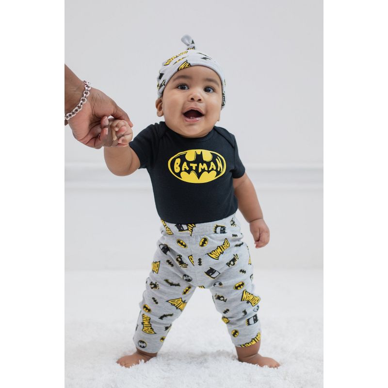 DC Comics Justice League Superman Flash Baby Pants Bodysuit and Hat 3 Piece Outfit Set Newborn to Infant, 2 of 8