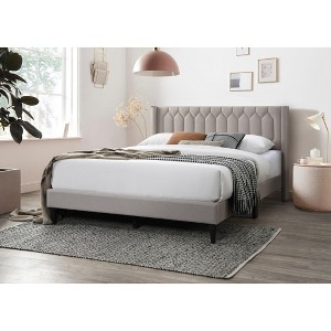 CAVINAS Queen Size Wooden Platform Bed Frame with Fabric Upholstered Box Design Headboard,No Box Spring Needed - 1 of 4