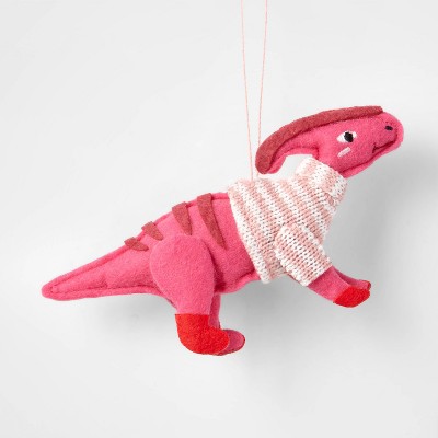 Fabric Dinosaur with Knit Sweater Christmas Tree Ornament Pink - Wondershop™