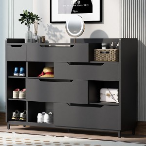 TIRAMISUBEST Shoe Storage Cabinet for Entryway with Drawers and Shelves - Black Mobile File Cabinet - 1 of 4