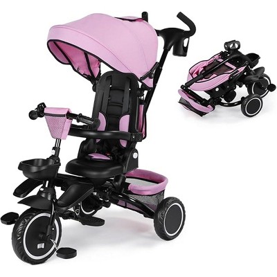 Kinder King 8 in 1 Kids Baby Stroller Tricycle Folding Toddler Trike w/Adjustable Push Handle