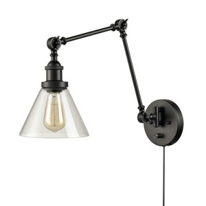 Claxy Black Swing Arm Plug-in Wall Light with Bell Clear Glass Shade - 1 of 4