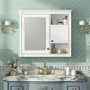32'' Bathroom Wall Cabinet with Mirror, Wall Mounted Medicine Cabinet with 3 Shelves, Mirrored Door Over Toilet Storage Cabinet, White - 1 of 1