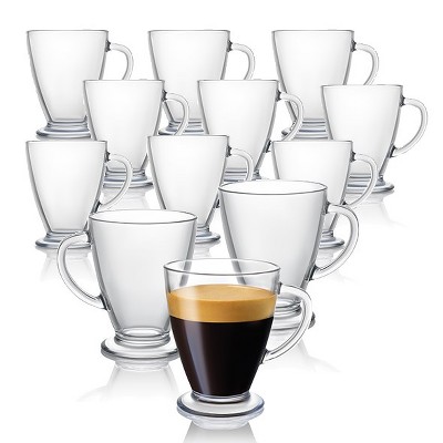 JoyJolt Declan Coffee Mug Glass - Set of 12 Clear Glass Coffee Cups with Handles - 16 oz