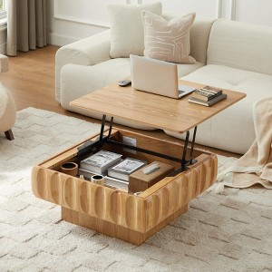 Sapphtopaz Modern Coffee Table with Lift-Top & Hidden Storage Square Sculpted Living Room Table with Solid Wood Frame Coffee Bar for Living Room - 1 of 4